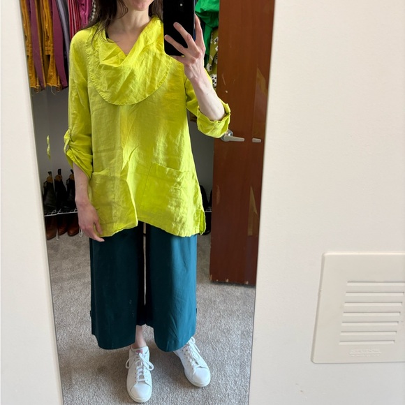 Ali Miles Lime Green Linen Tunic L Large - Picture 6 of 7